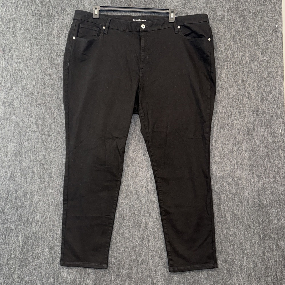 Style & Co. Womens Plus Size Slim Leg Jeans Size 24W Denim Black Slimming Pocket
